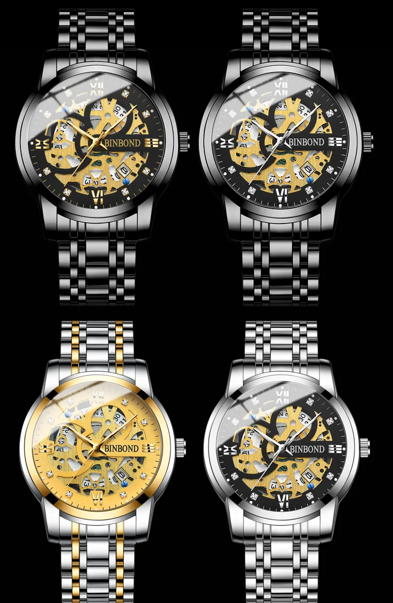 Binbond 6656 Popular Men's Quartz Watches 3ATM Waterproof Week Auto Date High Quality Watch Fashion Luminous Hands Wristwatches