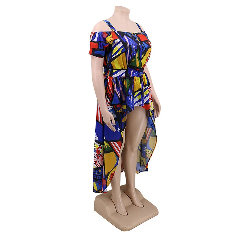 2021 summer dress woman tops fashion one-shoulder fashion Sexy  tie-dye irregular Printed dress wholesale yf1164