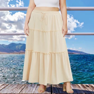 2026 Summer Women's A-Line Slim Fit Skirt Empire Waistline Splice Breathable Woven Free Long Simple for Everyday Use