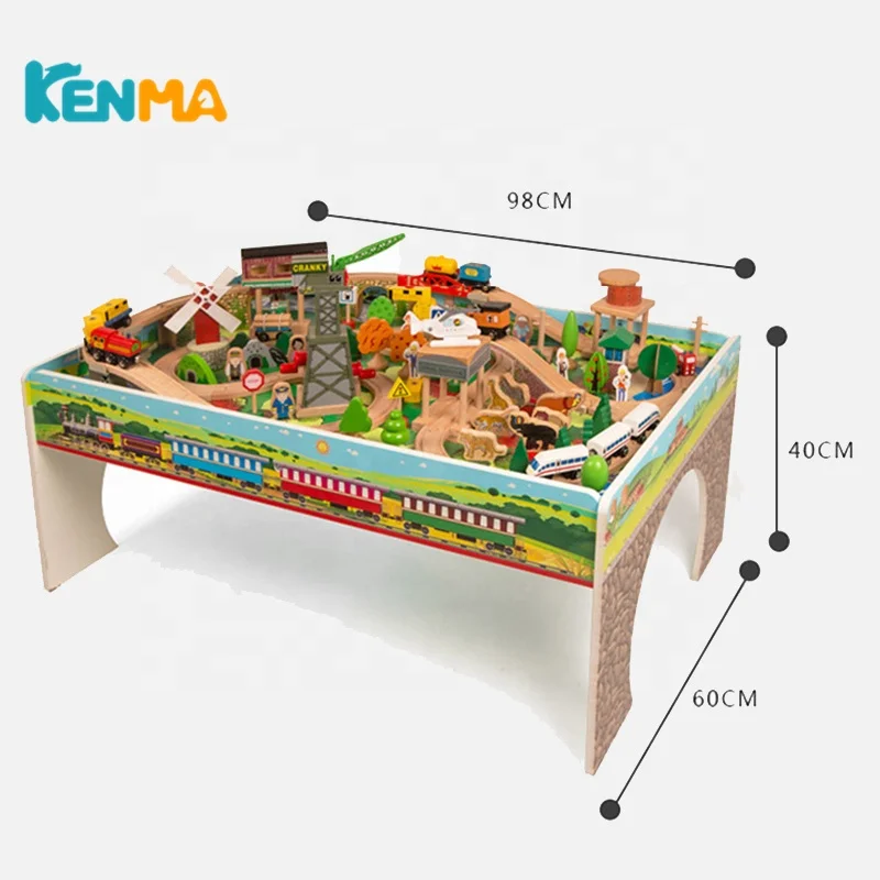 
110 шт. настольные игрушечный Игровой набор «Томас и его деревянный поезд трек игрушки деревянная железная дорога стол треков 