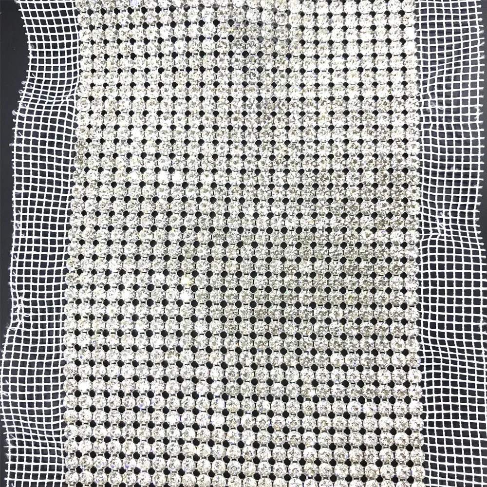 S451 24 Rows Silver Color Sparkly Rhinestone Mesh Trim Bling Crystal Mesh Roll Diamond Mesh Rhinestone Ribbon