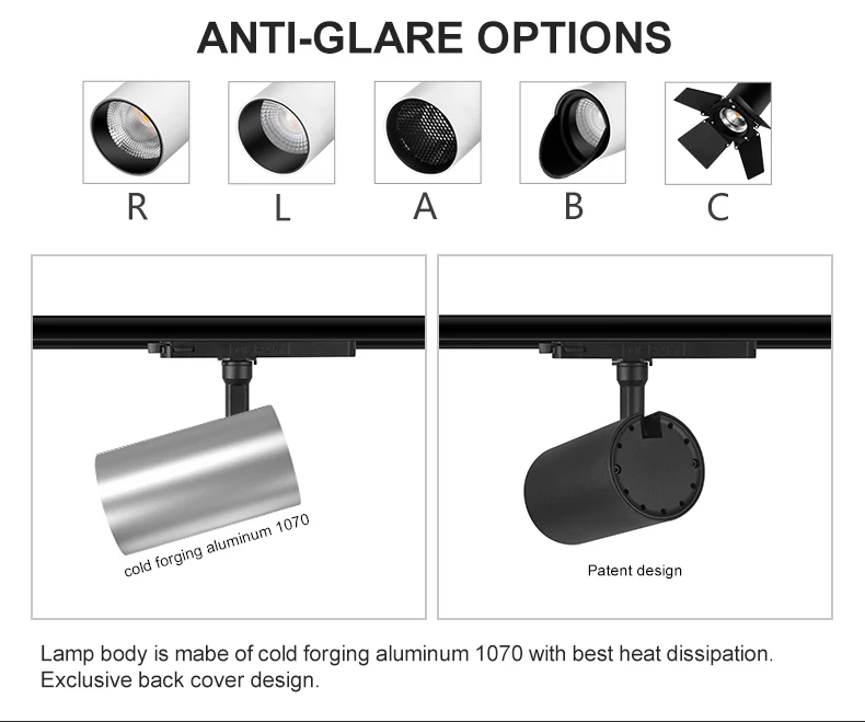 CRI90 anti glare flicker free 14-42W LED track light with 5 years warranty