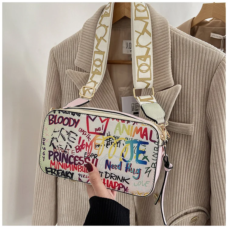 2021 Women Fashion Versatile New Personalized Graffiti Square Bag Lady's Shoulder Crossbody Bags