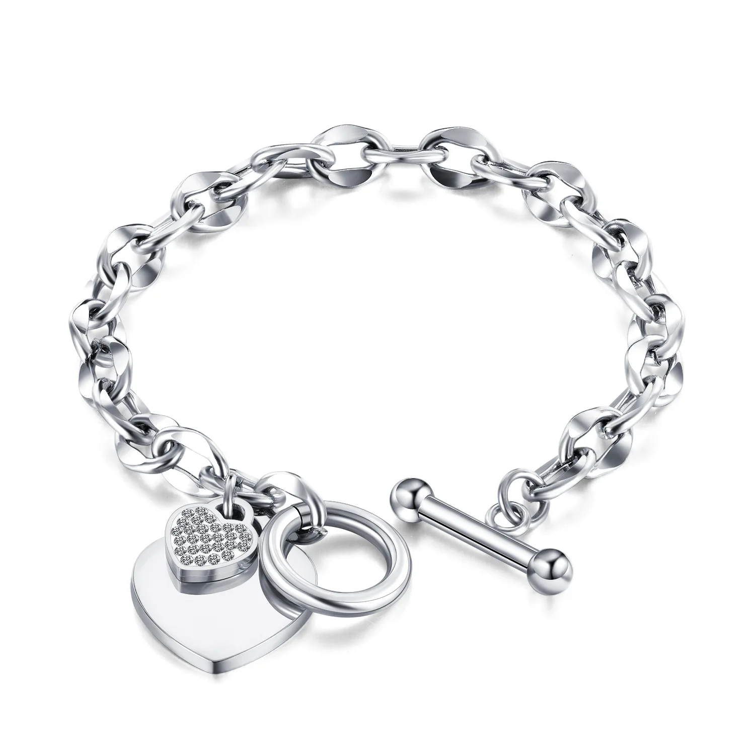 Platinum plated heart charm bracelet
