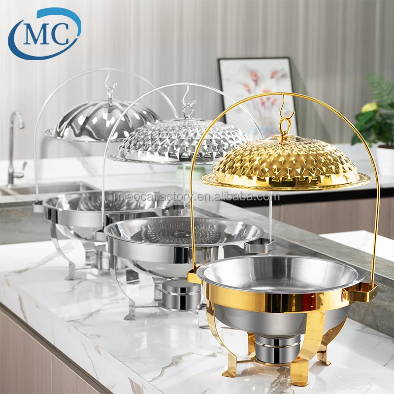 Newest Turkey Style Diamond Pattern Chafing Dish Buffet Set Luxury Golden Chafing Dishes with Hinged Lid for Restaurant
