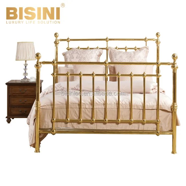 Simplicity Nordic Style Delicate Arrival Brass Double Bed Bright Gold Polishing Elegant Homestay Bedroom Furniture
