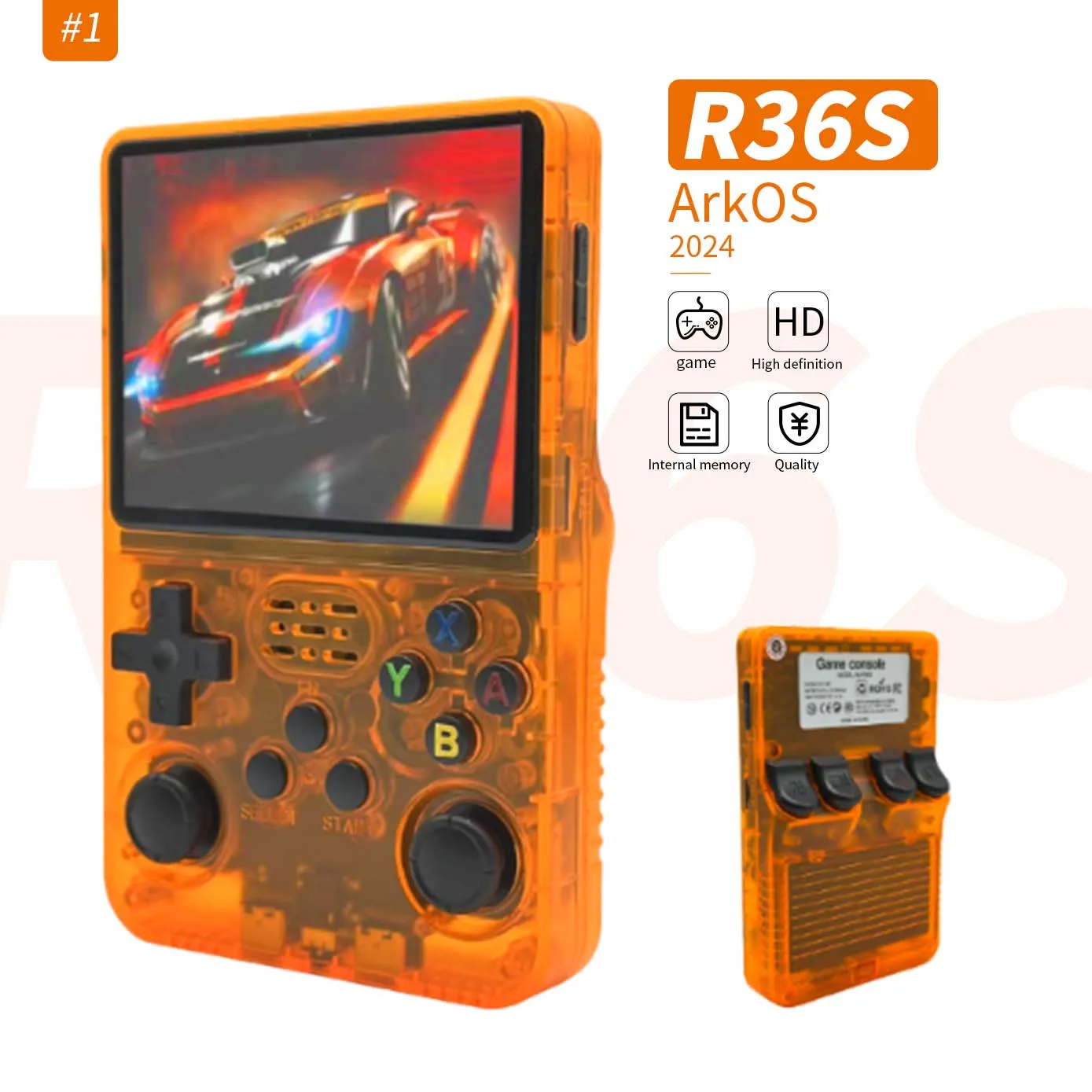KINMRIS R36S Console Portable Rétro 128Go Écran IPS 3.5" - Plus De 40000 Jeux, Blanche