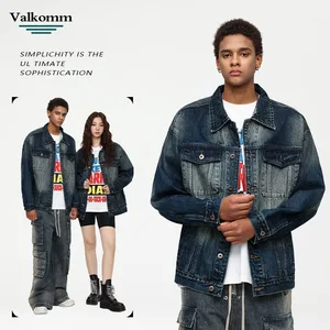 Laike Men's American Denim 100% Cotton Autumn Vintage Fashionable Loose Casual Multi-pocket Gradient Jacket