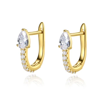 CZCITY Custom Fashion Gold Plated Mini Tiny Hoop 925 Sterling Women Silver Jewelry Teardrop CZ Studs Huggies Earrings