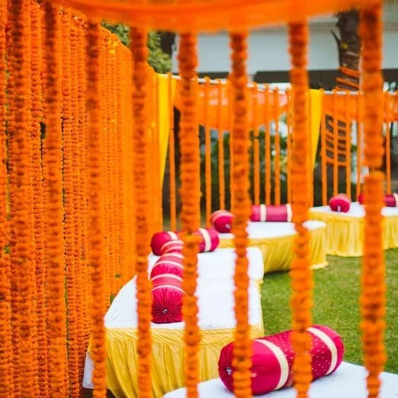5 feel long Indian Marigold Garlands Indian Wedding pack of 5 Flower Garland 