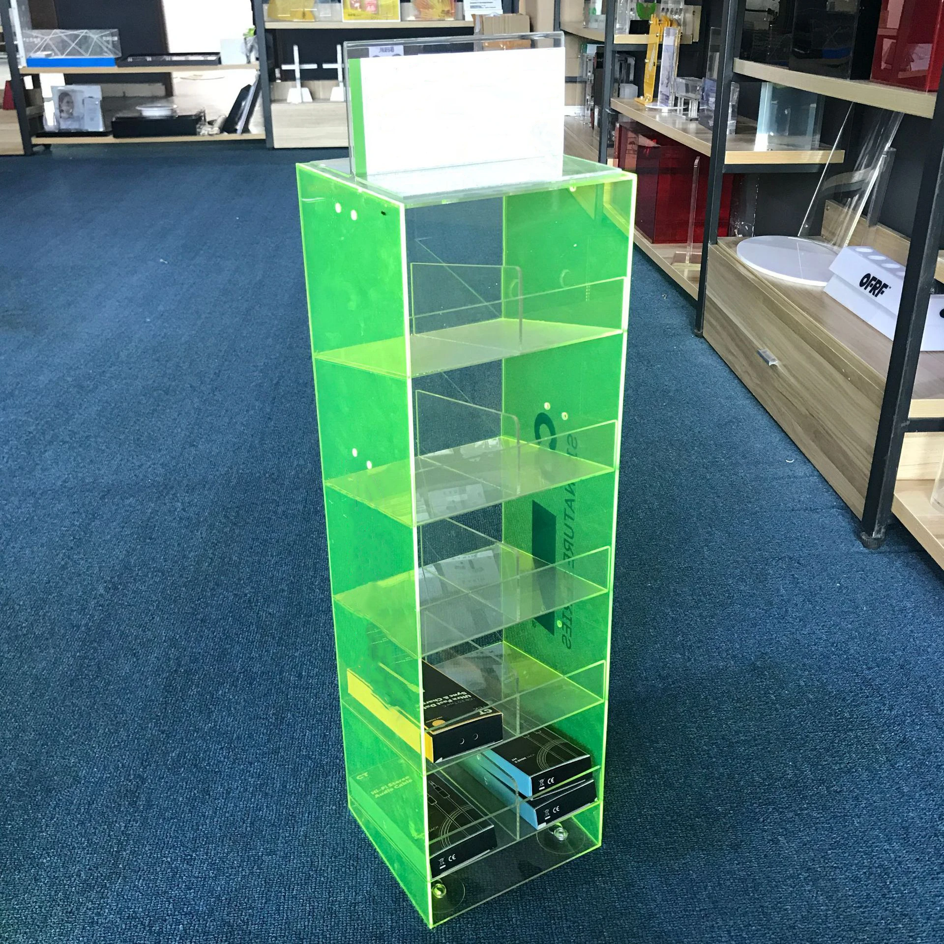 Customized Acrylic Tobacco Shelf Cigarette Rack Display Showcase