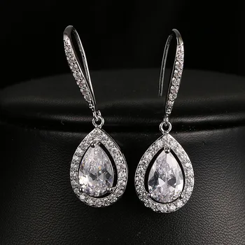 Wholesale Zirconia Dangle Teardrop Jewelry Tear Drop Zircon Wedding Earrings For Brides Prom Party Formal Occasion