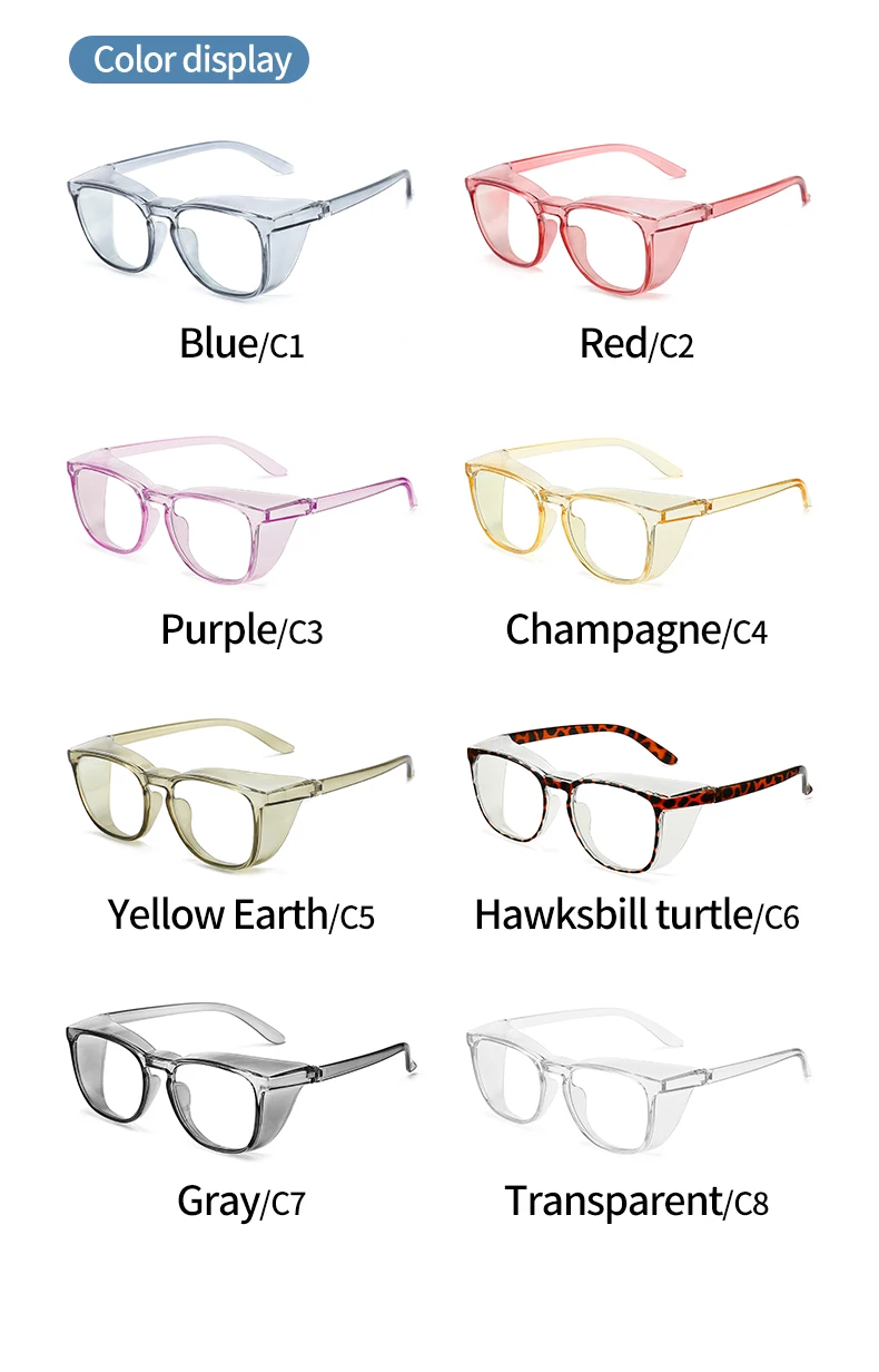 Transparent Candy Color Side Shield Anit Fog Anti Pollen Anti Dust Anti Spittle Anti BLue Light Safety Eye GlassesHot Sal