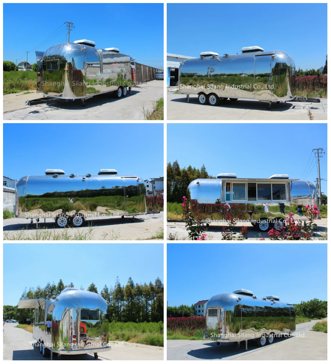 Airstream mobile camper kitchen pizza trailer with various cooking equipments salad refrigeration churro coffee food cart manufacture