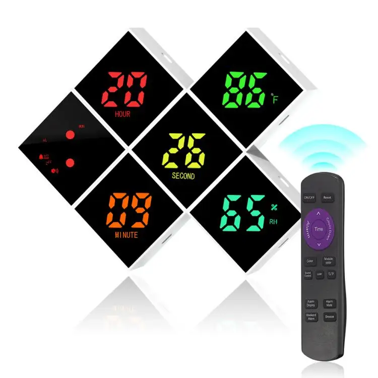 Digital Wall Clock with Remote Control 4 Brightness Dimmer Loud Alarm DIY Module LED Wall Clock with Date Temperature Humidity 1
