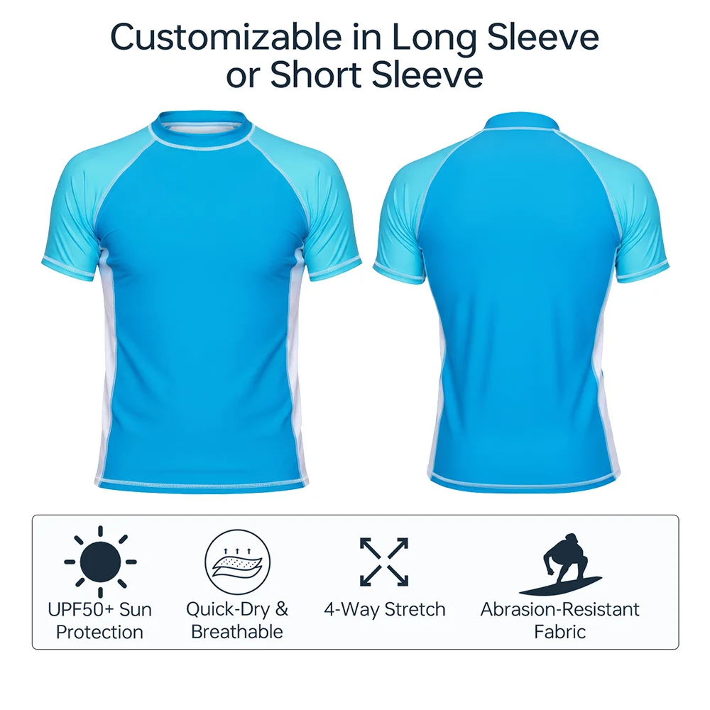 맞춤형 남성용 서프 래시가드, 수영·서핑·다이빙·수상 스포츠용 빠른 건조 반팔 래시가드, 자외선 차단 셔츠