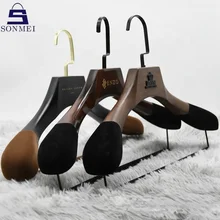 High Quality Garment Wood Custom Men Suit Velvet Wooden Hanger