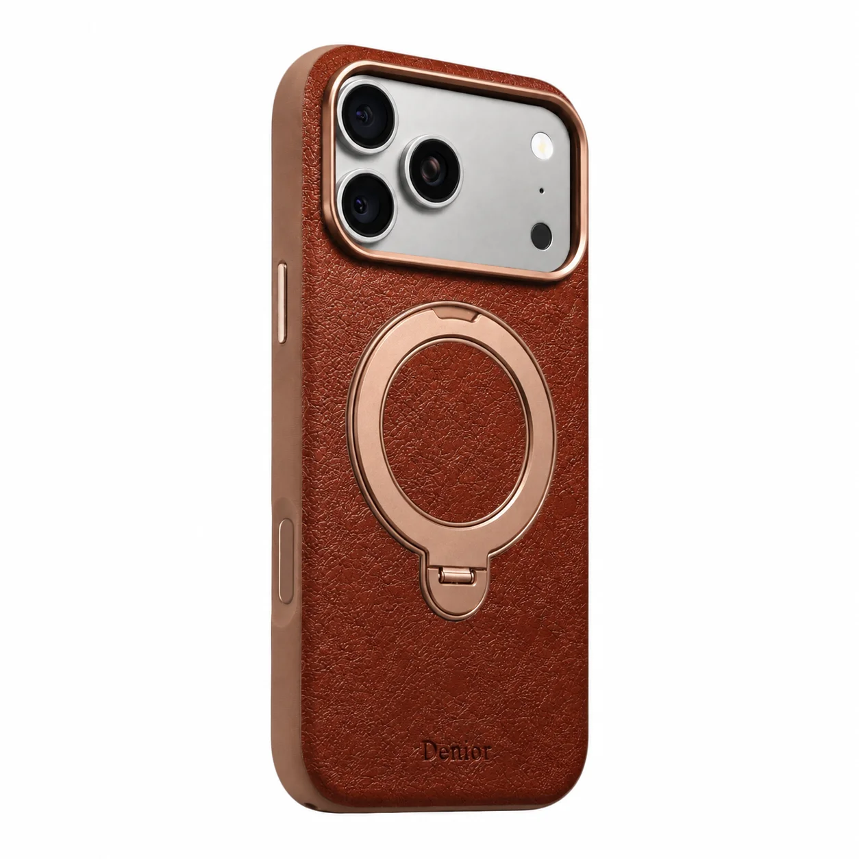 Capa de Couro Genuíno Vintage com Proteção Metálica de Lente MagSafe para iPhone