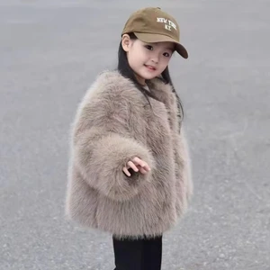 2026 Winter Fashion Girls Furry Coat Mixed Colors Casual Style Single Breasted Closure Clothes for Kids