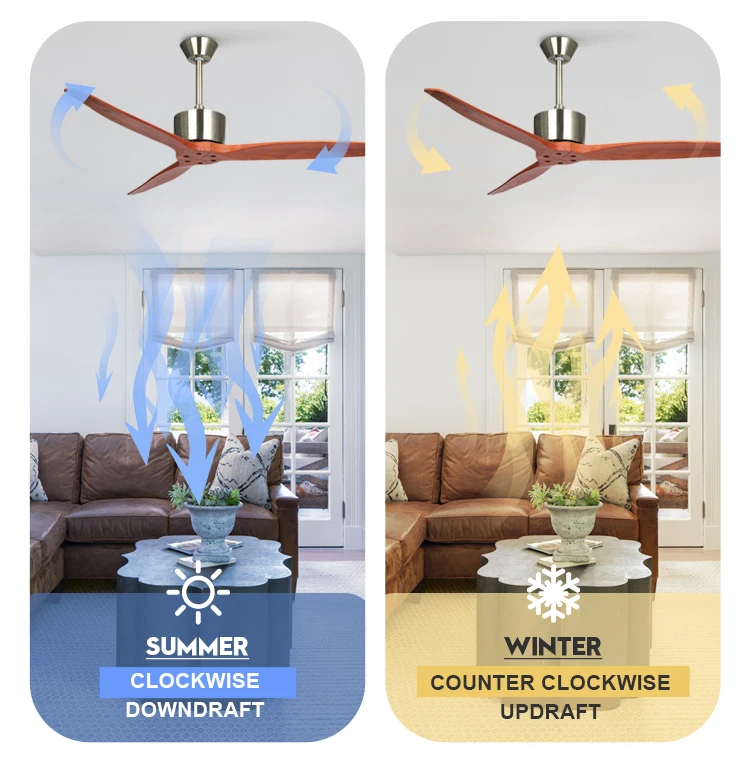 52 inch Solid Wood Indoor Remote Control LED Light Decorative Ceiling Fans