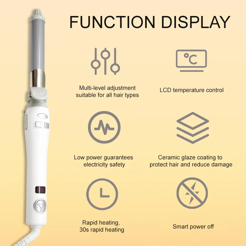 LCD Automatic Hair Curler Rotating Curling Iron Ceramic Professional Heating Hair Stick Portable Air Spin Curl for All Hair Type