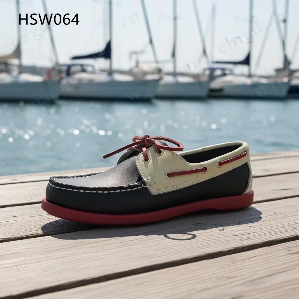 HY,Daily Commute Not Grind Foot Mixed Color Style Boat Shoes Park Walking Genuine Leather Hand Made Casual Lazy Shoes HSW064