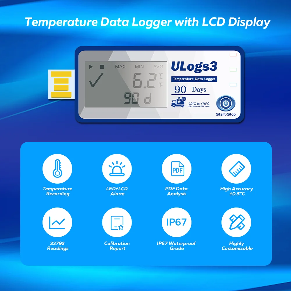 Single Use Usb Temperature Data Logger With Lcd Display For Container