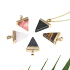 Triangle Gemstone Pendants for Jewelry Making Cherry Quartz Tiger Eye Blue Sandstone Black Agate Crystal Gold Dipped Charm