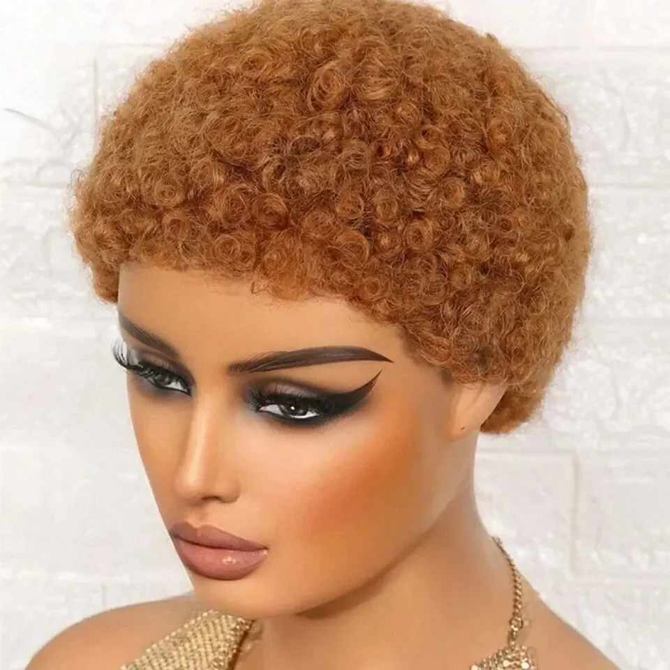 Parrucche corte afro ricci per capelli umani Pixie Cut 150% per donne Parrucca morbida afro soffice Remy_voghion.com