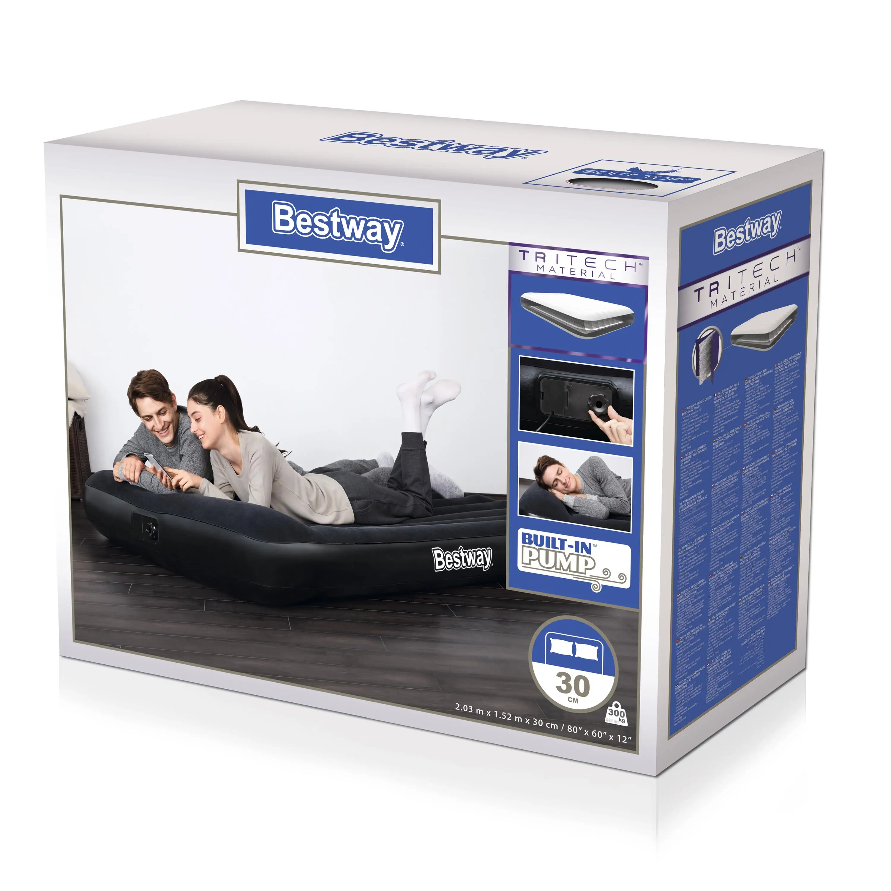 Bestway 67464 Indoor Black Thin Folding Queen Inflatable Rubber Air