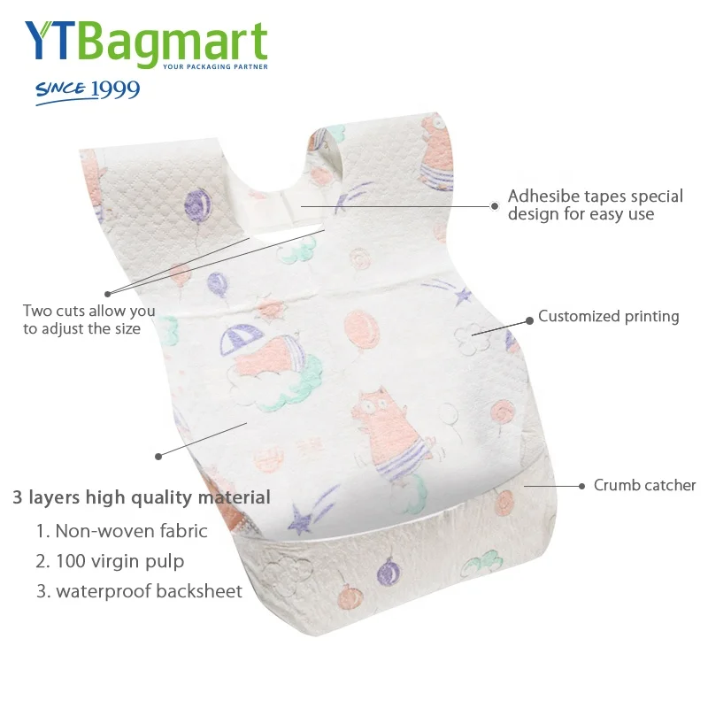 Новый дизайн, водонепроницаемые нетканые одноразовые детские нагрудники с принтом на заказ