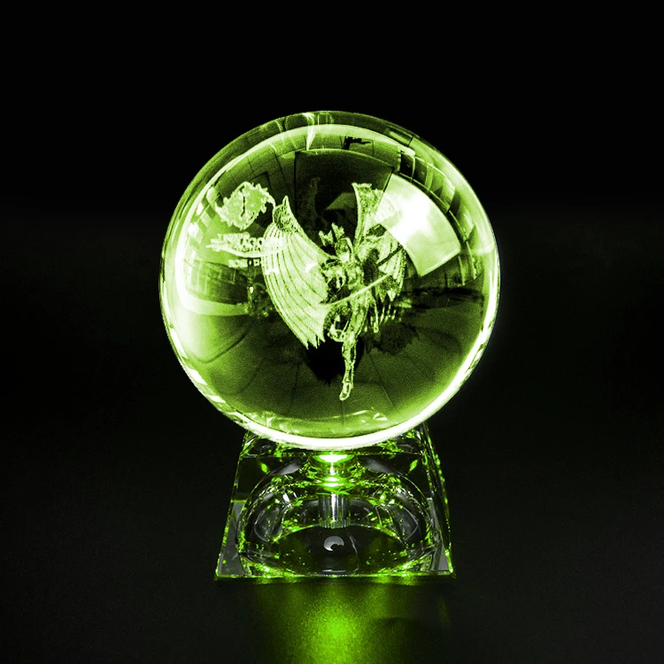Wholesale clear 80mm K9 Crystal Ball Custom 3d Laser Engraving Photo Frame Glass Ball with LED Base for Business Gifts