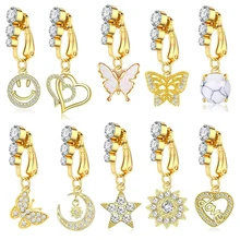 Hot-selling three diamond non-piercing stainless steel belly button clip sexy dripping oil butterfly ear clip pop accessories