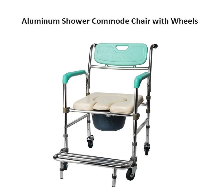 Medical Aluminum Alloy Commode Wheelchair Handicapped Bath Toilet Chair  with Wheels for Disabled People