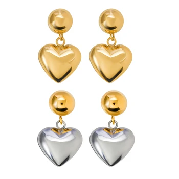 J&D Dainty Jewelry Gold Plated High Polish Earrings Stainless Steel Hemisphere Heart Pendant Earrings