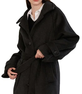 British Luxury Ladies Coat New Fashion Vintage Style High Quality Woolen Single Breasted Winter Elegant Long Trench Top Black