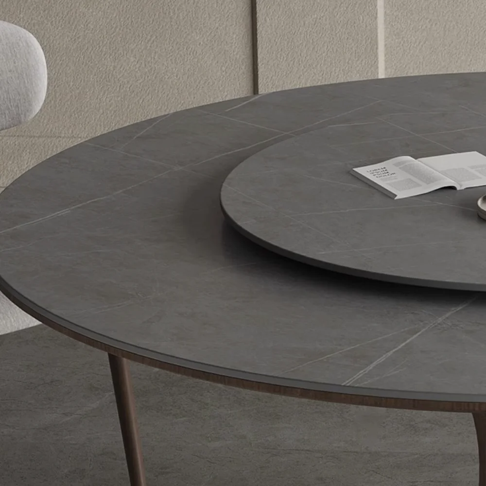 Luxury Slate Round Dining Table Multiperson With Turntable Dining