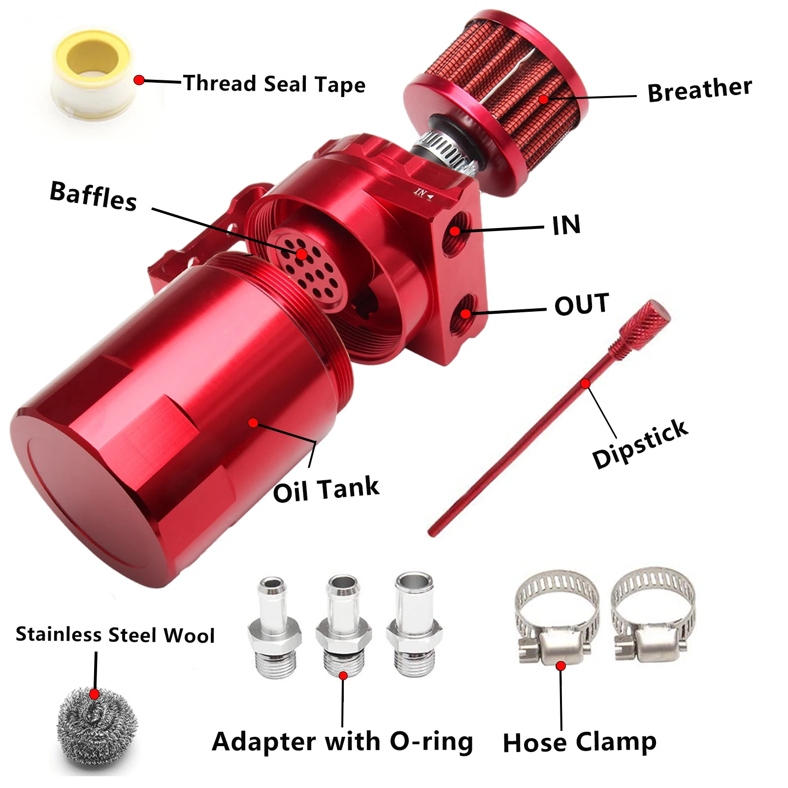 High Quality Universal Car Oil Catch Baffled Kit 300ml Breather 3/8