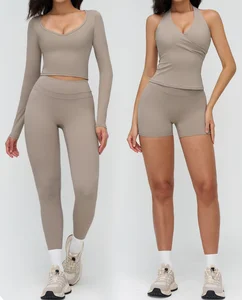 Comfortable Women's Quick Dry Fitness Wear Yoga Set for Outdoor Running Elastic Waist Sports Shorts Leggings Yellow Yoga Sets