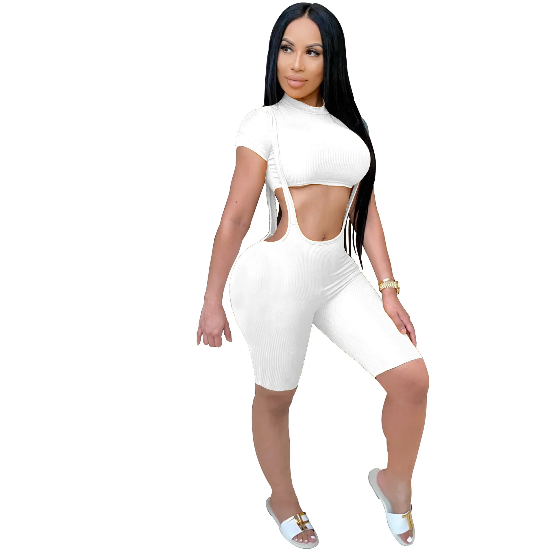 Короткий топ на бретелях, летний комплект из 2 предметов, сексуальный эластичный комплект из двух предметов