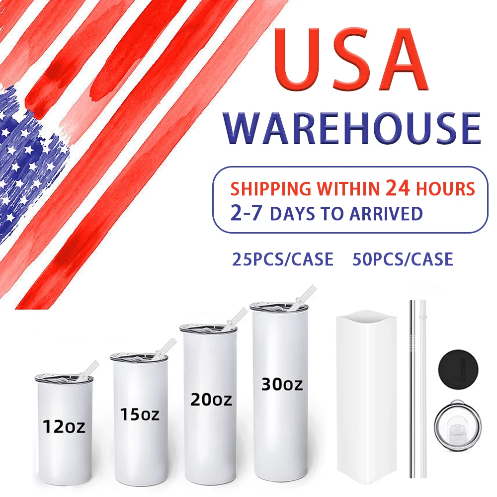 Белая сублимационная кружка 15 унций 20 30 тонкая прямая из нержавеющей стали с