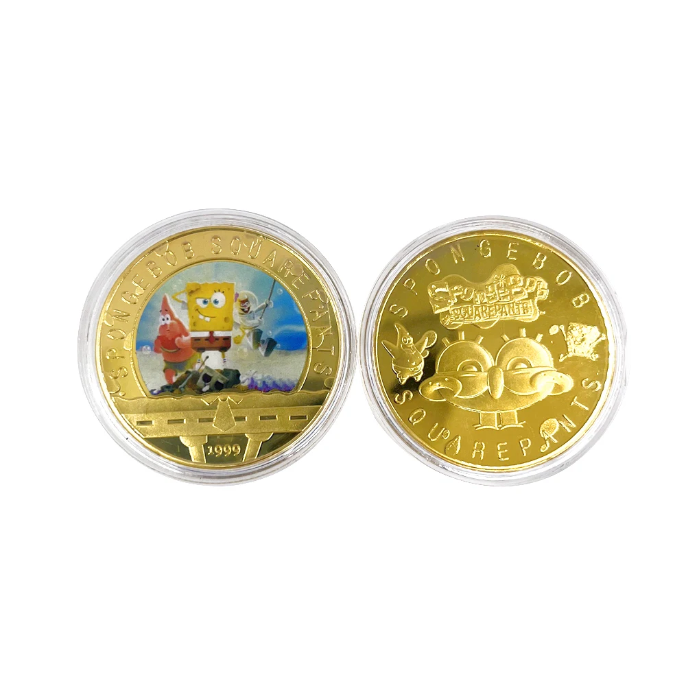 Custom Anime Cartoon Cute Spongebob Squarepants Metal Round 40mm Gold  Plated Coins