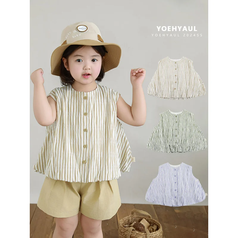 YOEHYAUL LX0202 Summer Cotton Vertical Stripes Baby Shirts