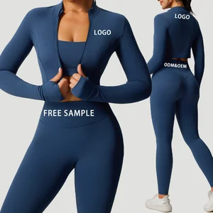 Wholesale 2026 Women's High Waist Yoga Set Butt Lift Leggings Sports Bra Zipper Jacket Thumb Hole Design Quick Dry Gym Wear