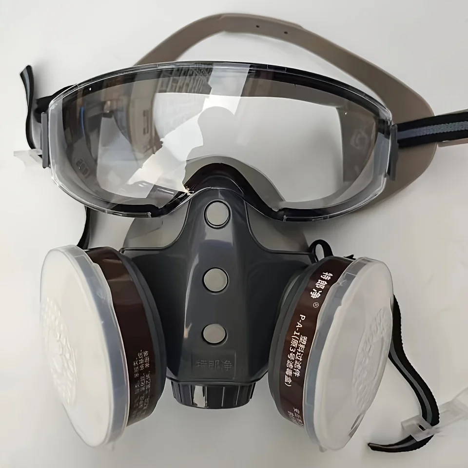 Gas Mask with Safety Goggles Safety Goggle Chemical Respirator Set Double Filters