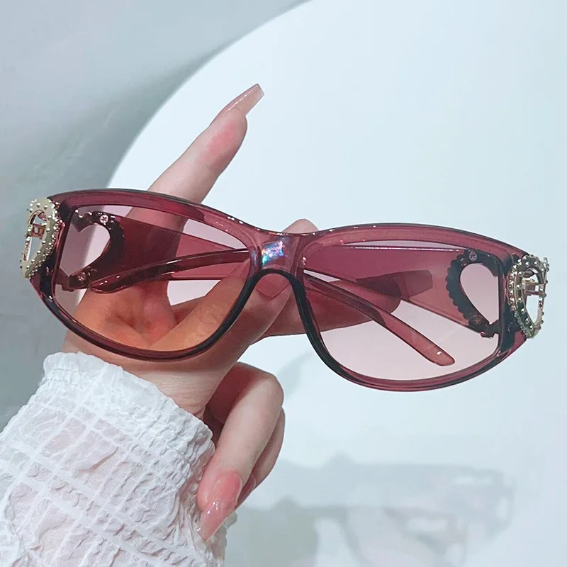Oval Cute Heart Sun Glasses Women Vintage Pink White Y2K Trendy Sunglasses  2024 Vintage UV400 Fashion Sunglasses for Girls