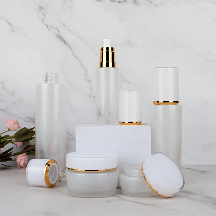 Luxury Unique design glass jar bottle irregularity shape cosmetic glass bottle set Skincare cosmetic packaging suit container