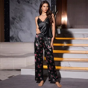 Summer Casual Pajama Set Sexy Printed Backless Suspender Pants Elastic Waist Breathable Simple