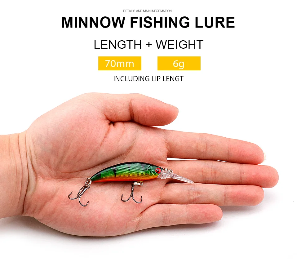 Vtavta Japan Shallow 6g Minnow Lure 70mm 3d Eye Sinking Minnows Jerk