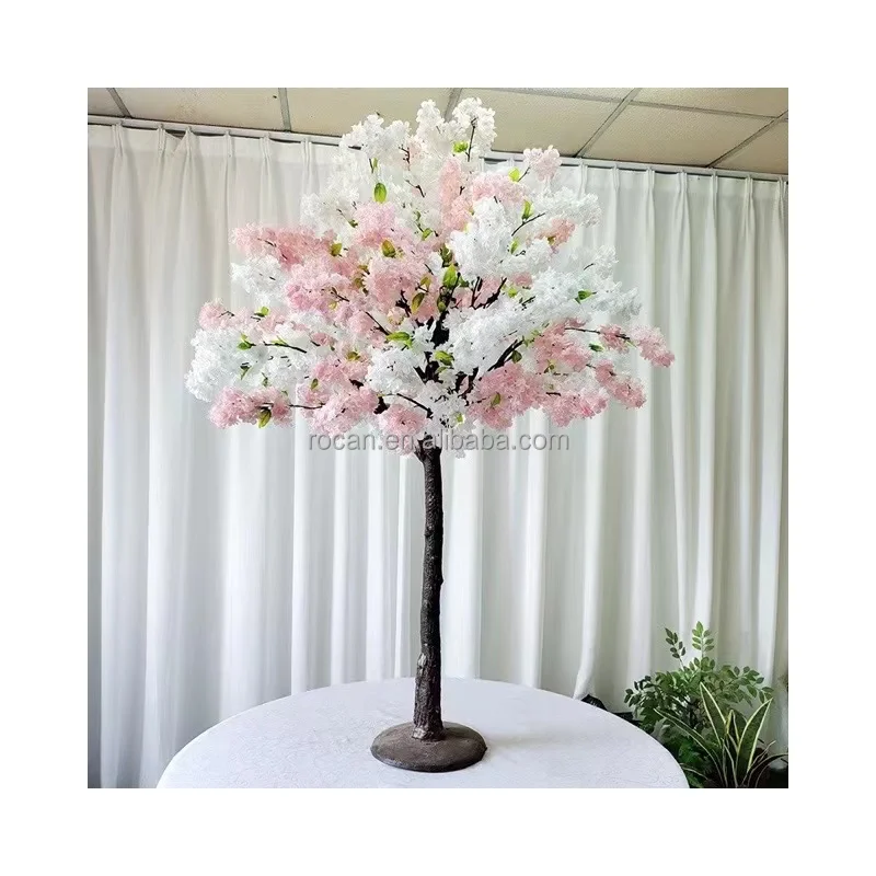 Customized Size 1m Sakura Table Small Big Artificial Red White Pink Plastic Silk Cherry Blossom Tree for Wedding Event Deco